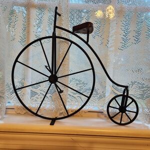 Vintage Style Black Metal And Wood "Penny Farthing" High Wheel Bicycle Decor